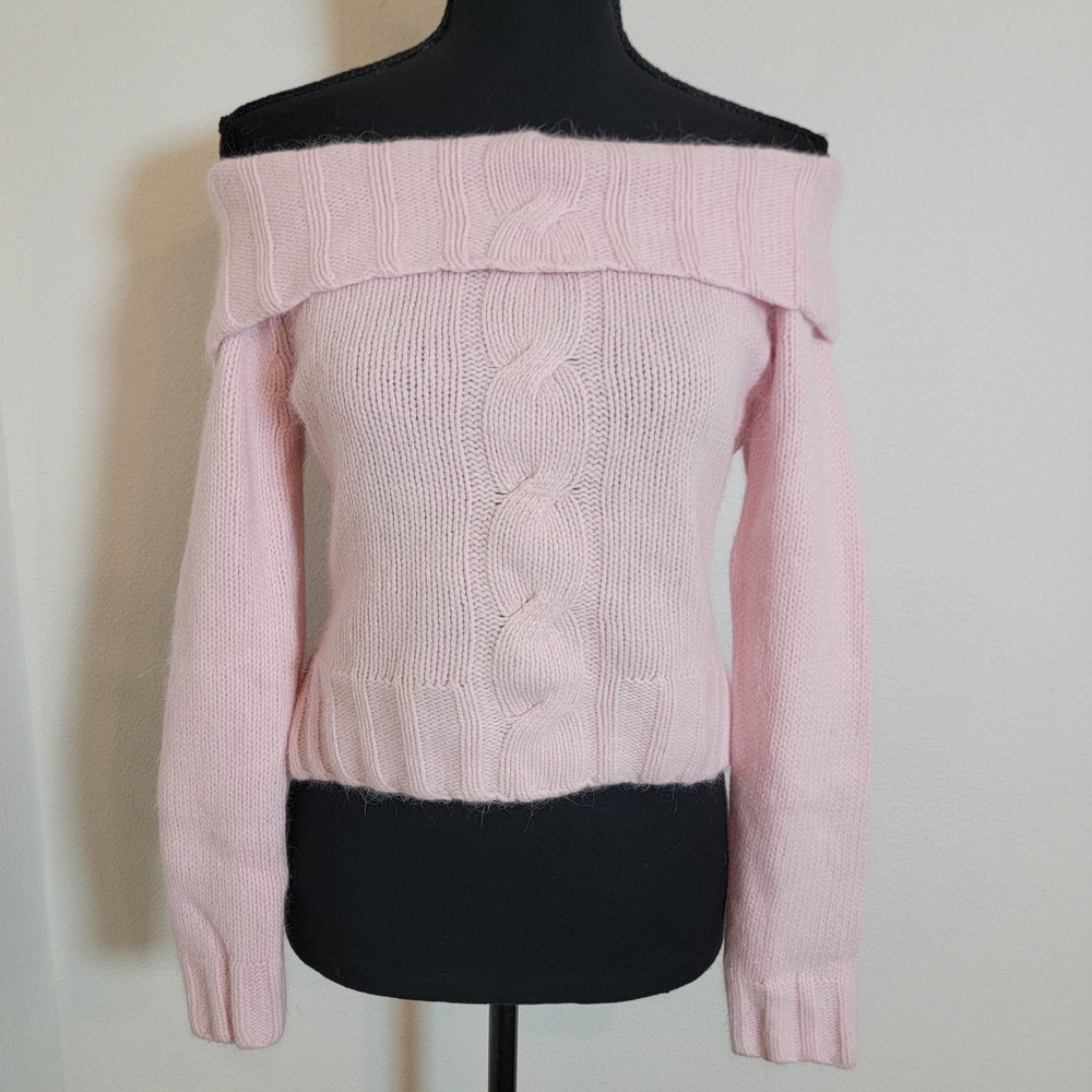 Vintage Y2K Coolwear Angora Rabbit Fur Lambswool Pastel Pink Off Shoulder Top